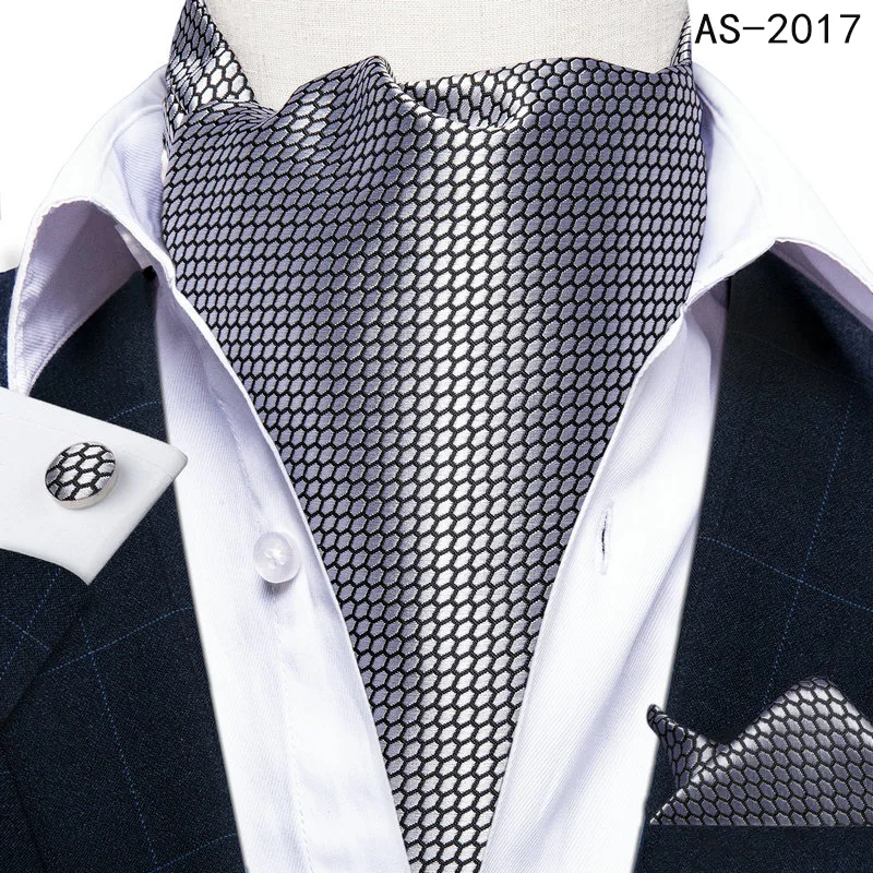 Jacquard Männer Plaid Ascots Mode Paisley Krawatten Hochzeit Formale Krawatte Ascot Britischen Gentleman Weiche Polyester Luxus Grau Krawatte – Detail 8