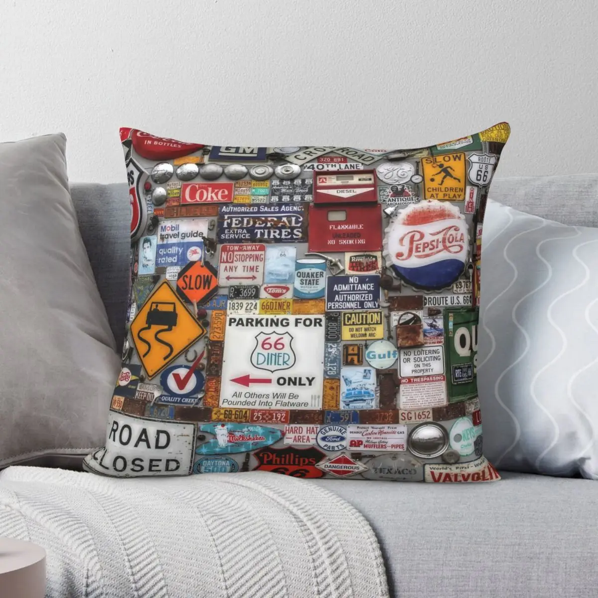 

Route 66 Signs Square Pillowcase Polyester Linen Velvet Creative Zip Decor Throw Pillow Case Home Cushion Cover