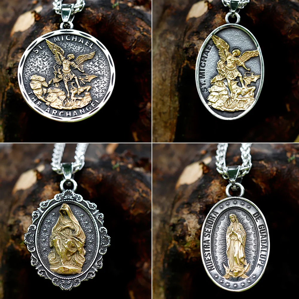 

2022 NEW Men's 316L stainless steel pendant necklace for God is always with you Blessed Christianity Virgin Mary Cross pendant