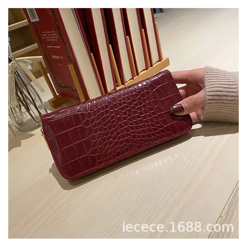 Handbag Lady Wallet With Patterned Zipper, Long Style, Women'S Leather Purse For Everyday Use