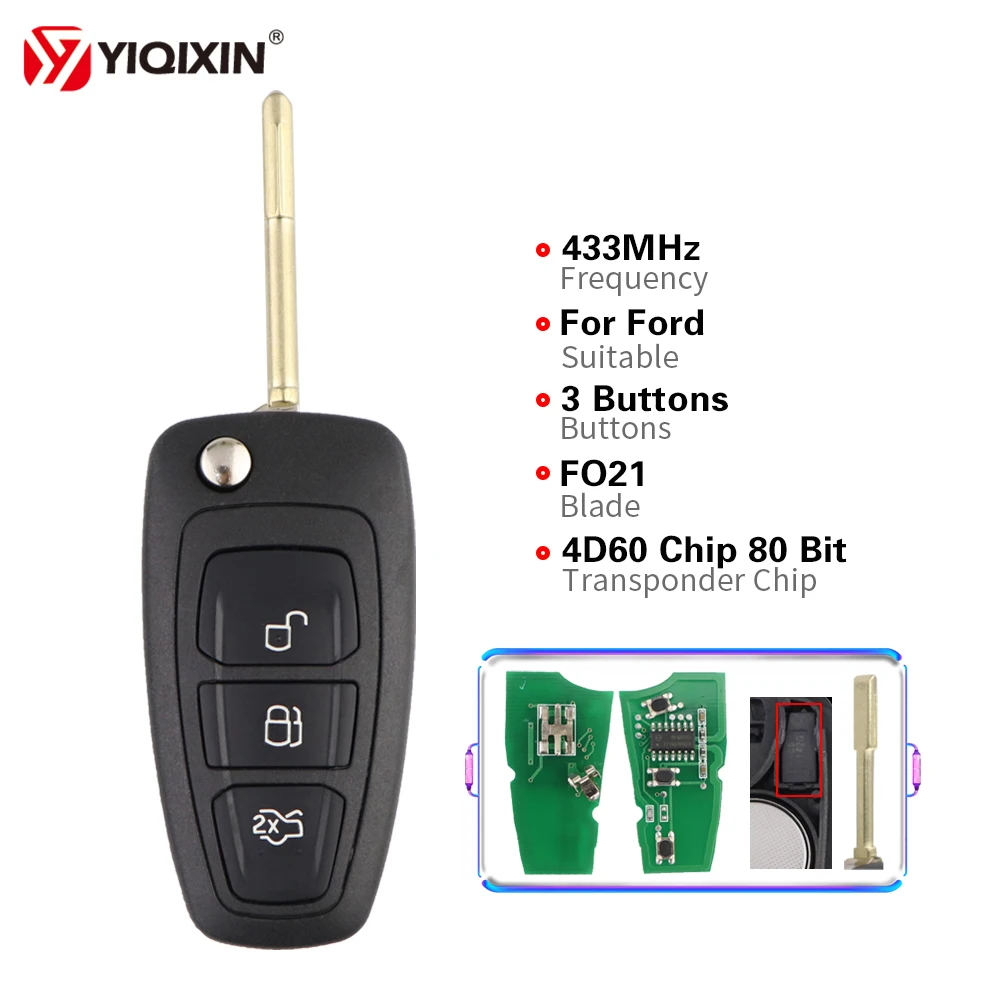 Chiave/Telecomando Per Ford Mondeo Messa A Fuoco 2 Mk1 Fiesta 2013 Fo21 Lama - 3 Pulsante Di Vibrazione Pieghevole 4d60 Transponder Chip Di 433mhz Ford - S3a7911423a154fe9b6a3c20d7b9c5a9bj