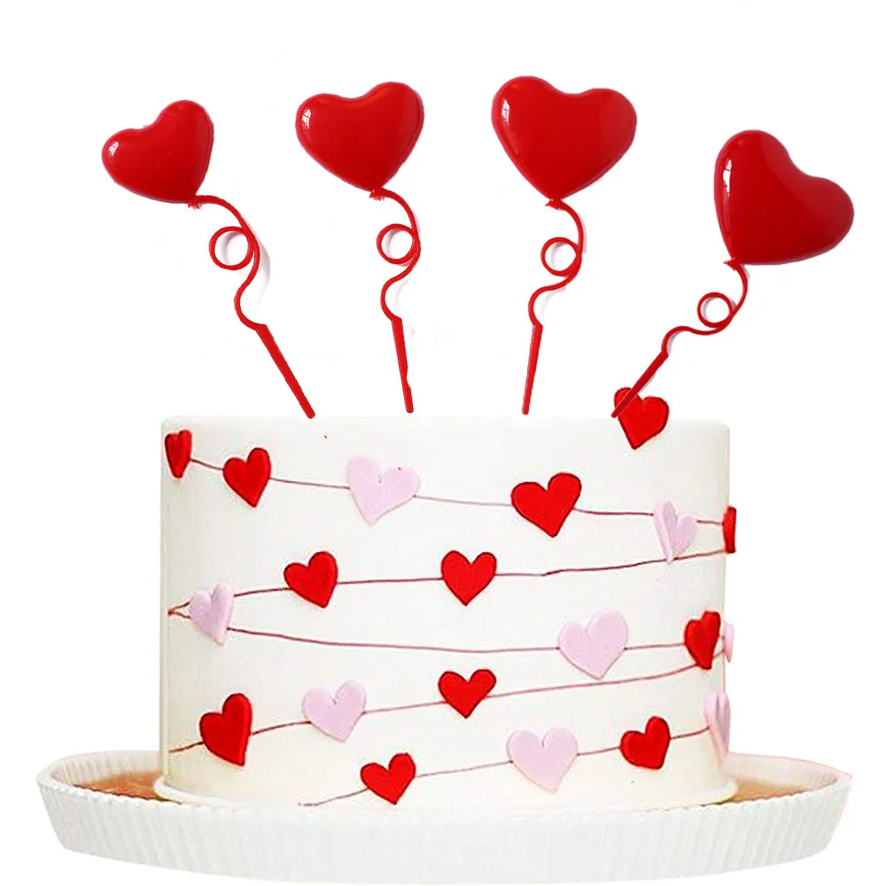 4Pcs Heart Balloons Cake Toppers Valentines Day Party Supplies ...