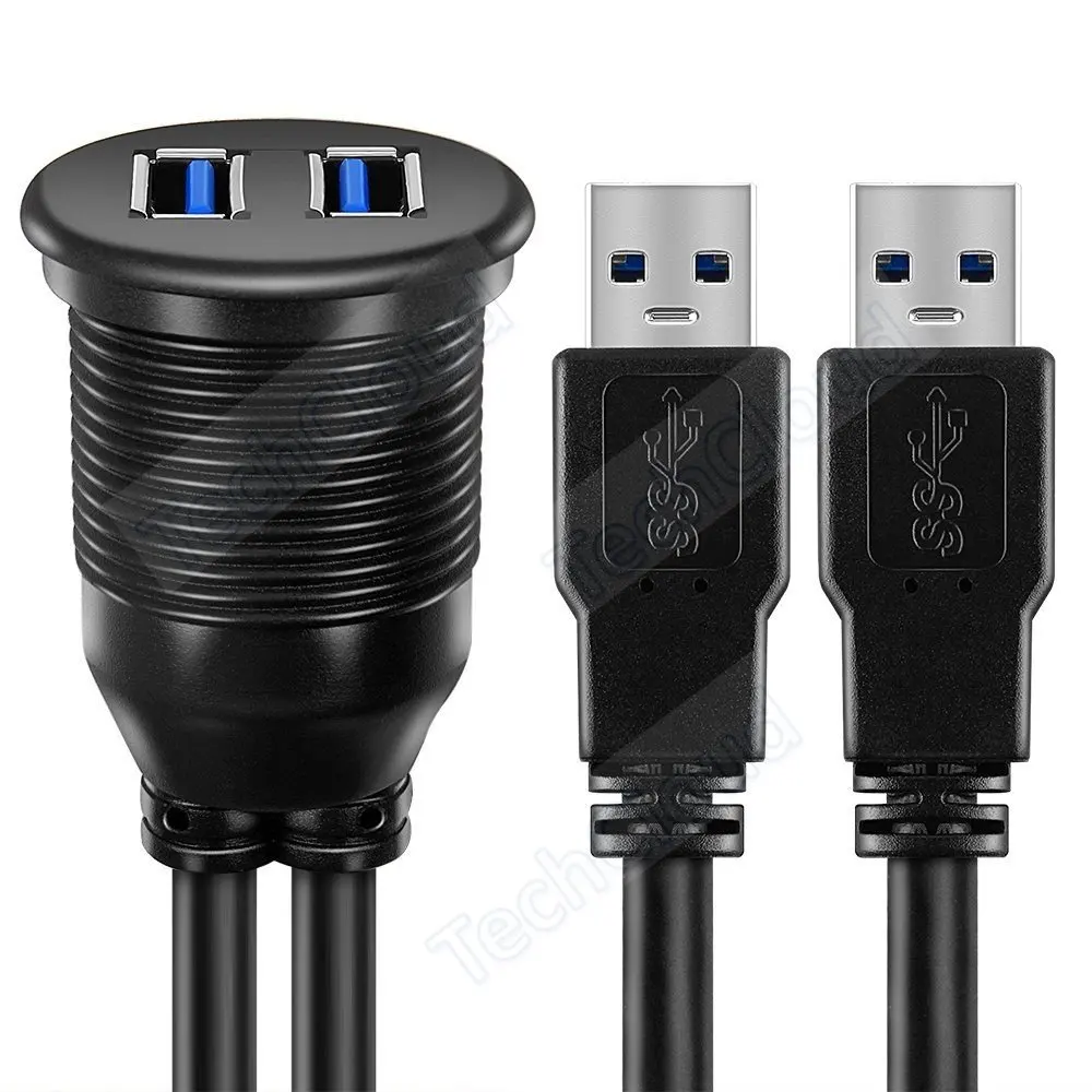 듀얼 포트 USB 3.0 패널 플러시 마운트 연장 케이블 자동차 트럭 보트 오토바이 대시보드 1m/2m