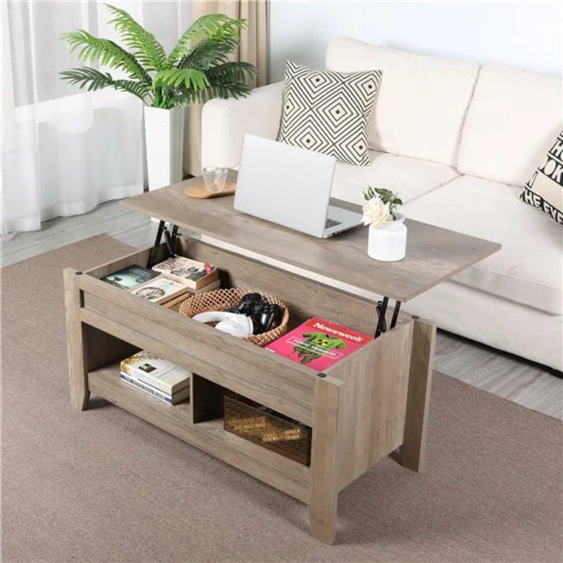 

1" Lift Top Coffee Table with 2 Storage Compartments, Rustic Gray
