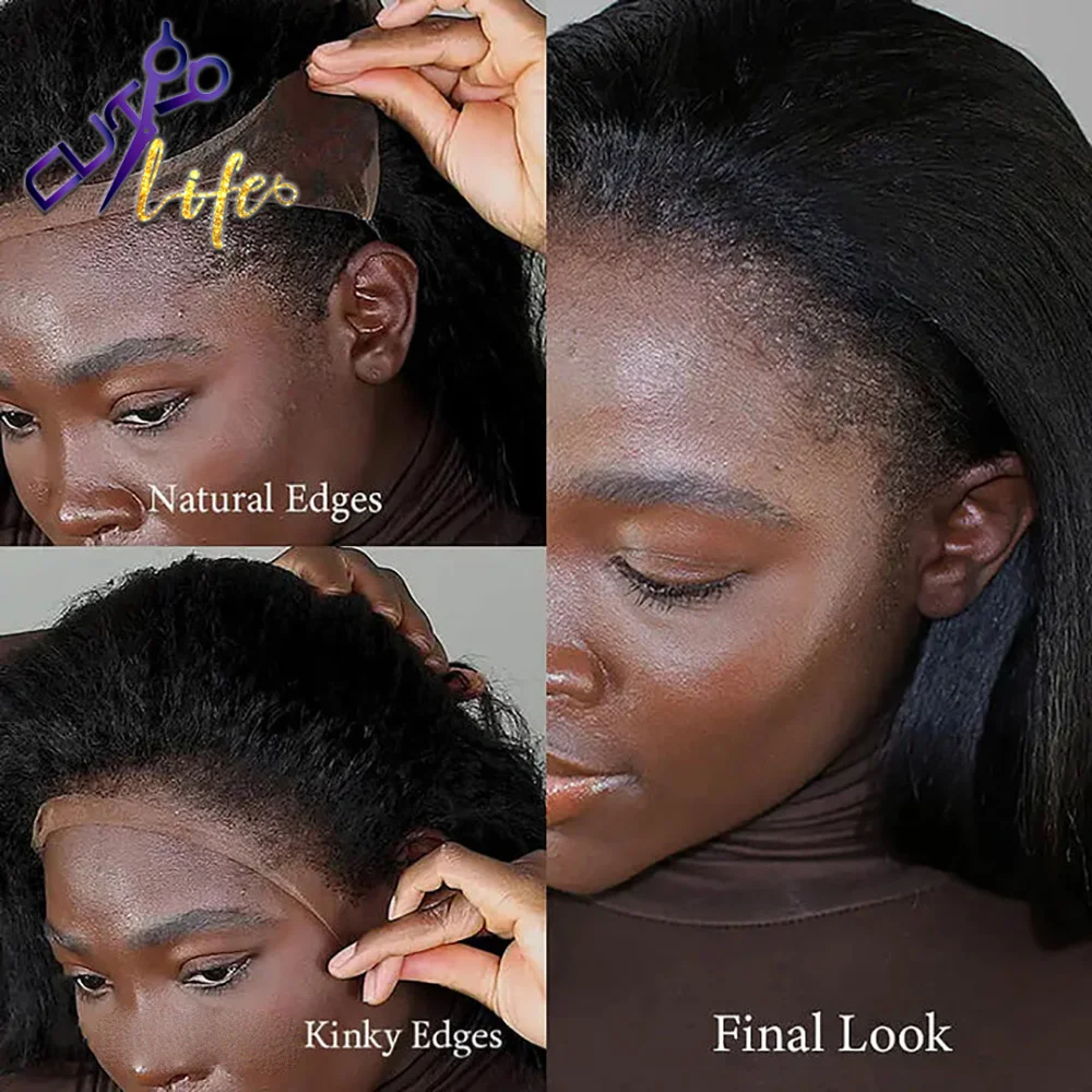 Invisible Strap Kinky Straight Wig Pre Cut Lace Wig With 4c Kinky Edges 360 Full Lace Remy 7x5 4x4 Pre-cut Closure Wigs
