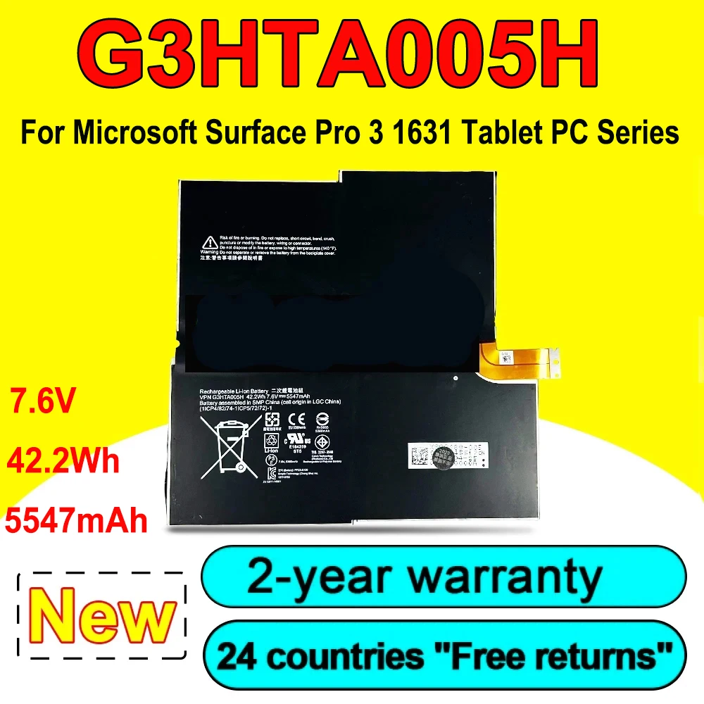 Nova Bateria do Portátil G3hta005h para Microsoft Surface Pro 1631 Tablet pc Série G3hta009h Ms011301-plp22t02 Alta Qualidade 5547mah