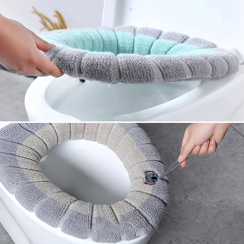 Warm Toilet Seat Cover Mat Bathroom Toilet Pad Cushion with Handle Thicker Soft Washable Closestool Warmer Accessories 4