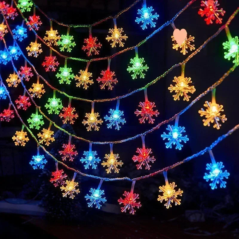 Snowflake Lights String LED Festoon Light Battery Christmas Tree Light Aesthetic Room Decoration Wedding Party New Year's Decor