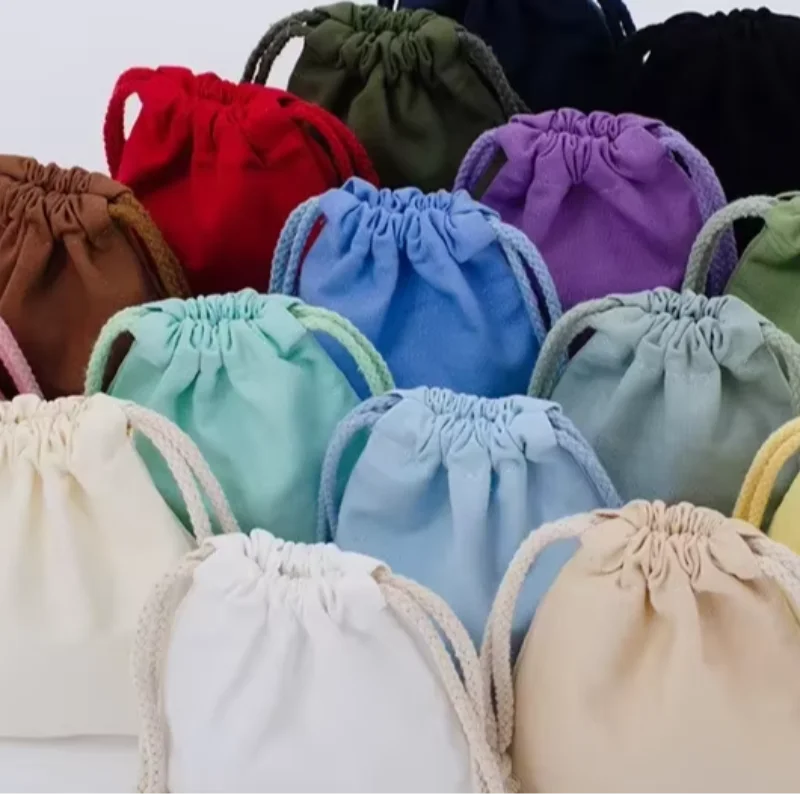 Reusable Cotton Drawstring Bags Fabric Storage Bag Drawstring Gift Bag For Sundries Fruit Vegetable Kitchen Produce Bag 6