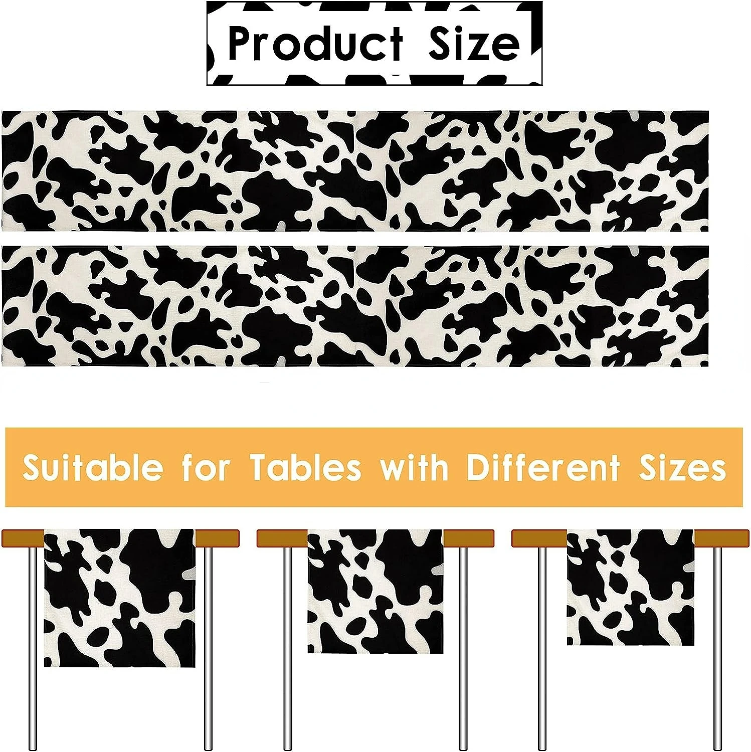 Cow Print Table Runner Farm Black White Cowhide Tablecloth Parties Western Barnyard Cowboy Themed Birthday Home Kitchen Decor 6