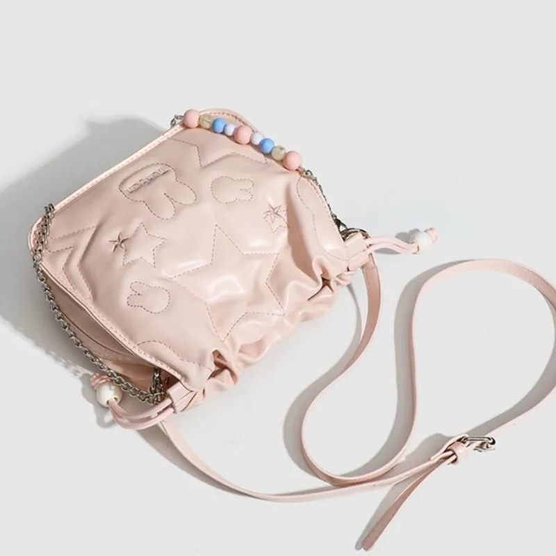 JIAERDI Sweet Cute Pink Square Bag Handbag Women Beading Chain Y2k Handbag Ladies Hot Girls Shoulder Crossbody Bags Aesthetic