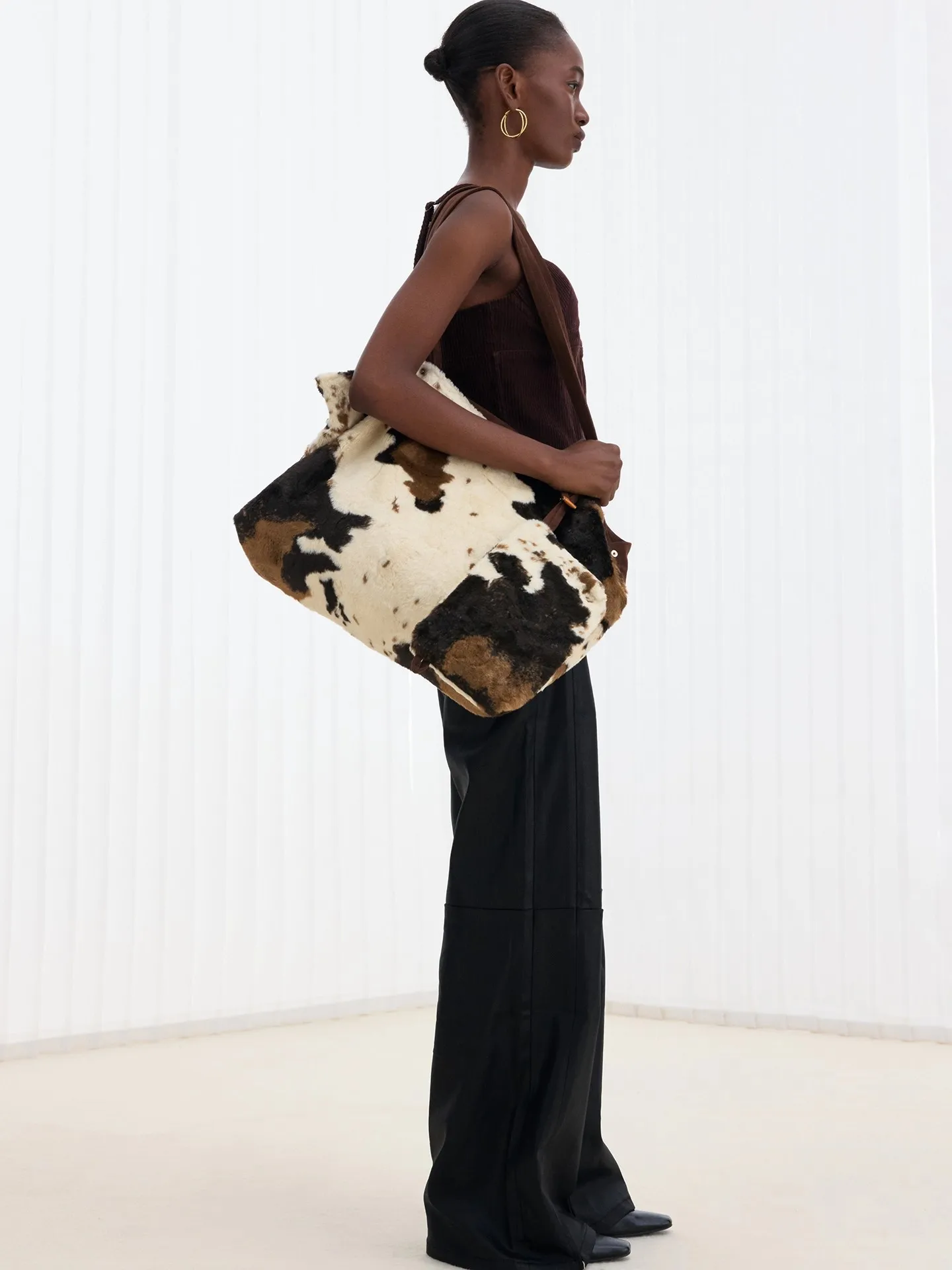 Large Capacity Shopper Bags For Women Winter Travel Tote Bag Cow Printing Plush Shoulder Bag Ladies Handbag Designer Bolsos