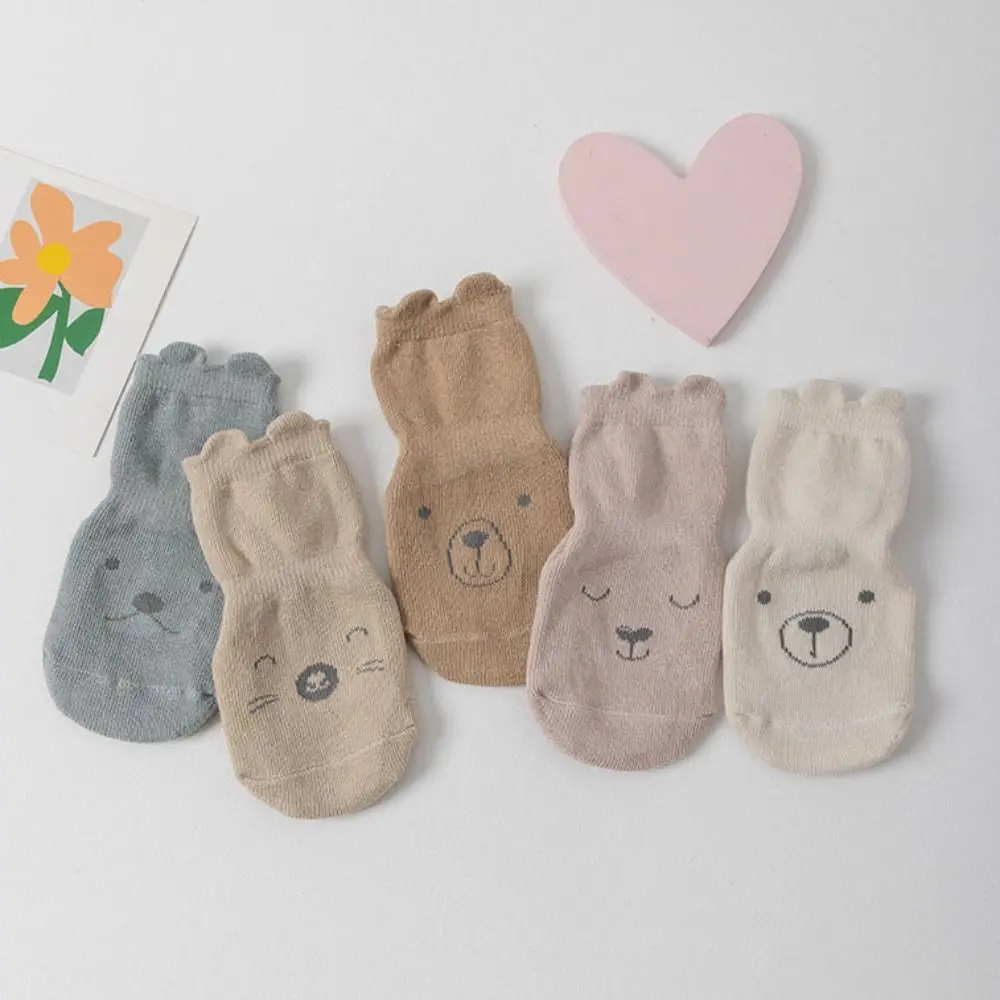 5Pairs Kawaii Bear Ears Baby Cotton Socks Non-slip Breathable kids Cartoon Socks Cute Autumn Spring Toddle Step Socks Children