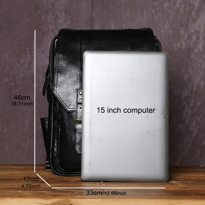Tree Cream Cowhide Men's Backpack With Large Capacity Fashionable And Casual Top Layer Cowhide Zipper Computer Bag