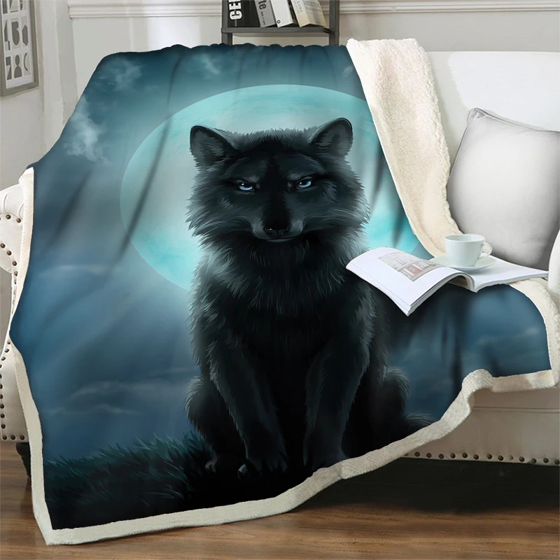 

Dreamlike Moon Wolf 3D Throw Blanket Boys Gift Animal Flannel Fleece Blankets for Beds Couch Sofa Travel Picnic Quilts Nap Cover