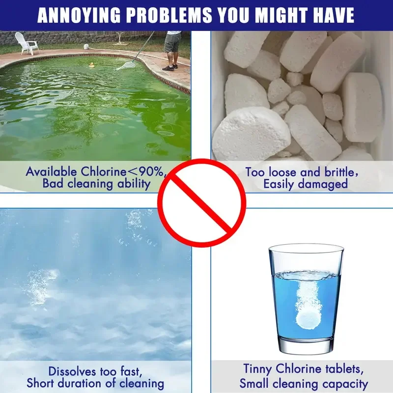 Stabilised 3 Inch Chlorine Tablets for Pool Disinfection-Individually Wrapped, Slow Dissolving-90% Usable Chlorine 40 lb D