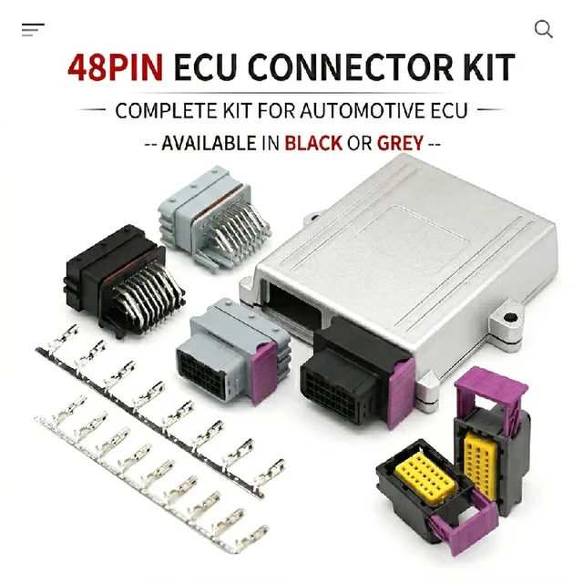 48Pin Automotive ECU Connector Kit Black Grey 24P+24P Male Header Female Plug Case with Crimp Terminals Full Set for Car Unit 1