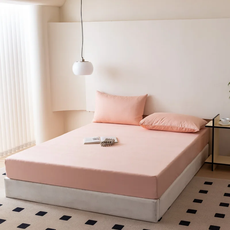Fitted Sheet Pure Cotton Fitsheet With Elastic Band Bedsheet Single Double Queen Size Solid Color Mattress Cover