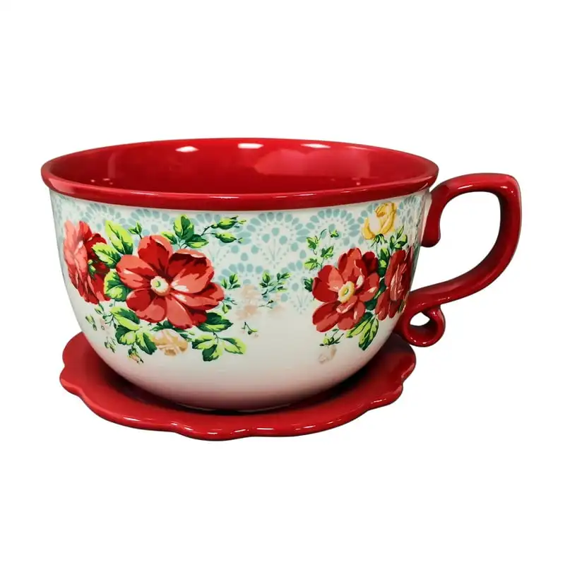 

Floral Teacup Planter, 10 in, Stoneware