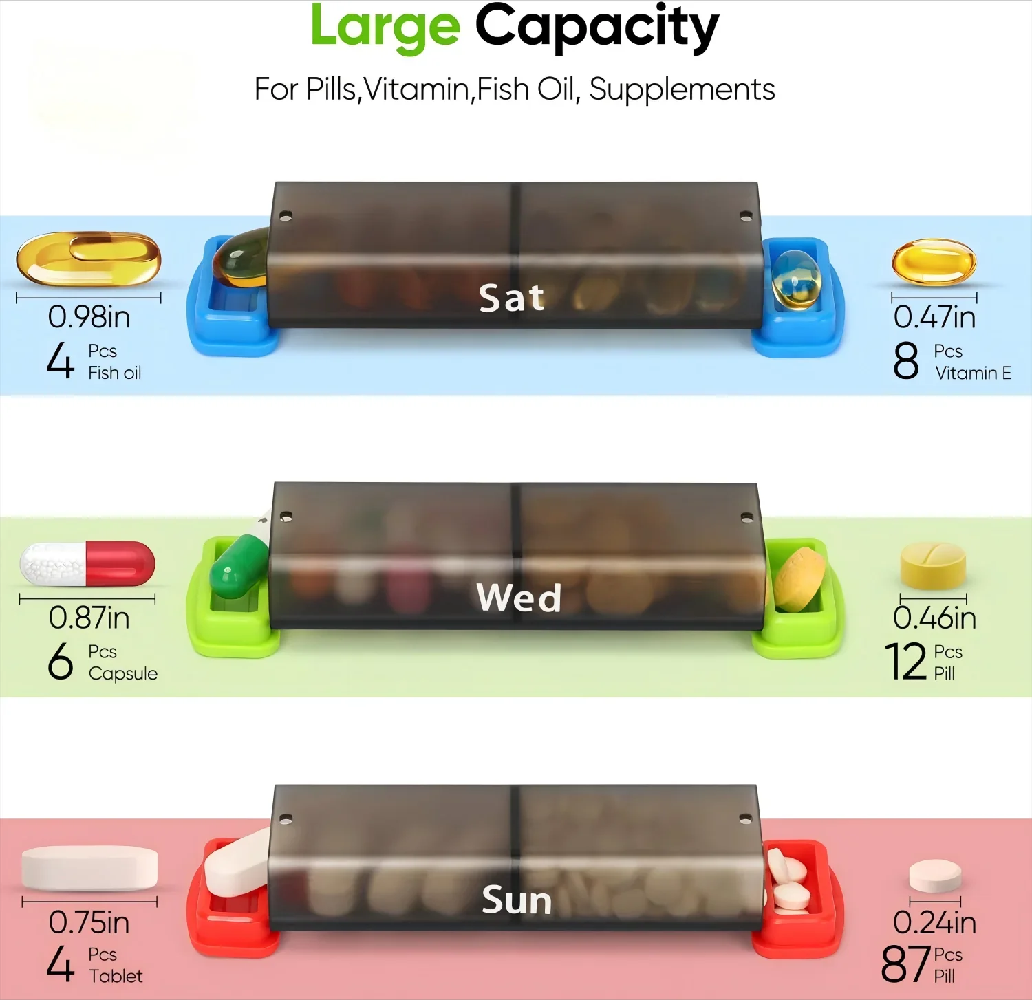 Medicine box 7 days Storage 14 grids Organizer Pill Box Portable Travel with Large Compartments for Vitamins Medicine Fish Oils