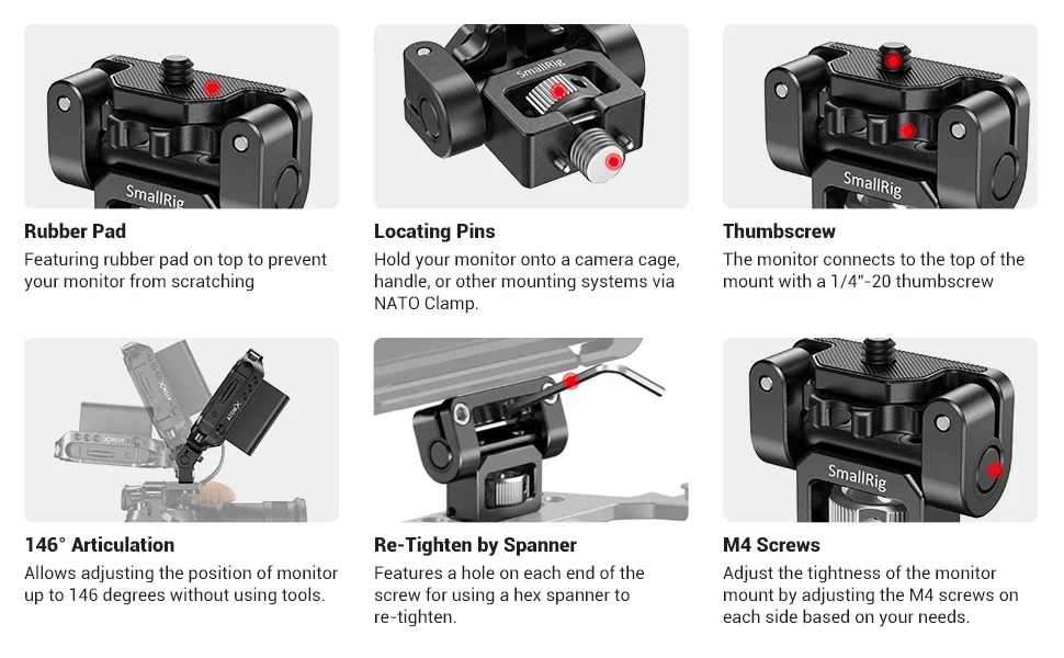 SmallRig Monitor Support Compatible with 1/4"-20 & ARRI 3/8''-16 Screws Swivel a