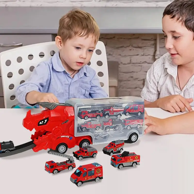 Dinosaur Carrier Truck Educational Ejection Race Track Transport Truck Car Toys Mega Hauler Toy Fun KidsMotor Vehicle Playsets