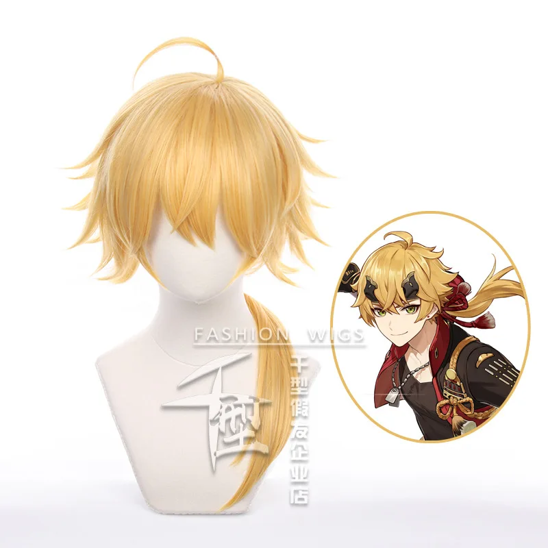 

Genshin Impact Tohma Cosplay Wig Yellow Short High Quality Heat Resistant Synthetic Hair Headwear Cosplay Halloween Wigs