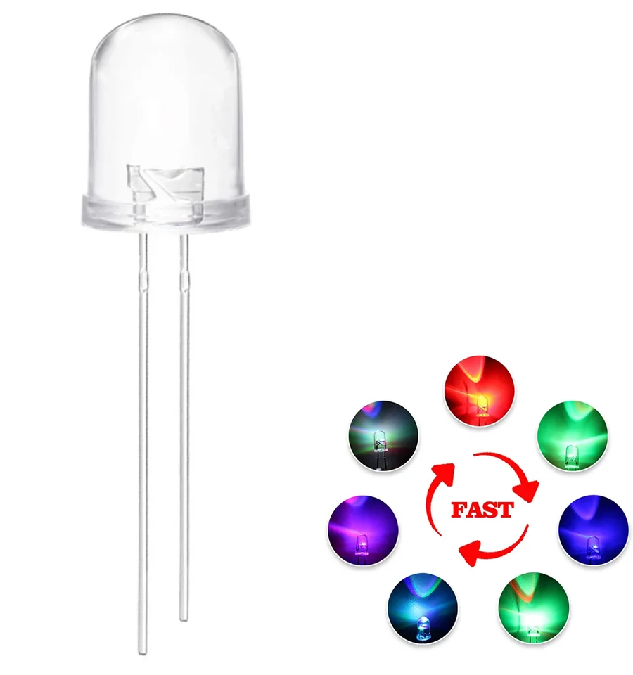 100Pcs LED RGB Rainbow Slow Flash 2-PINS F5 5MM Super Bright Bulb Lamp - Foto 7