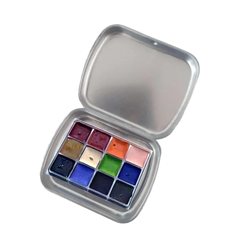 Mini Solid Watercolor Pigment Suit 12 Colors 0.3ml Iron Case