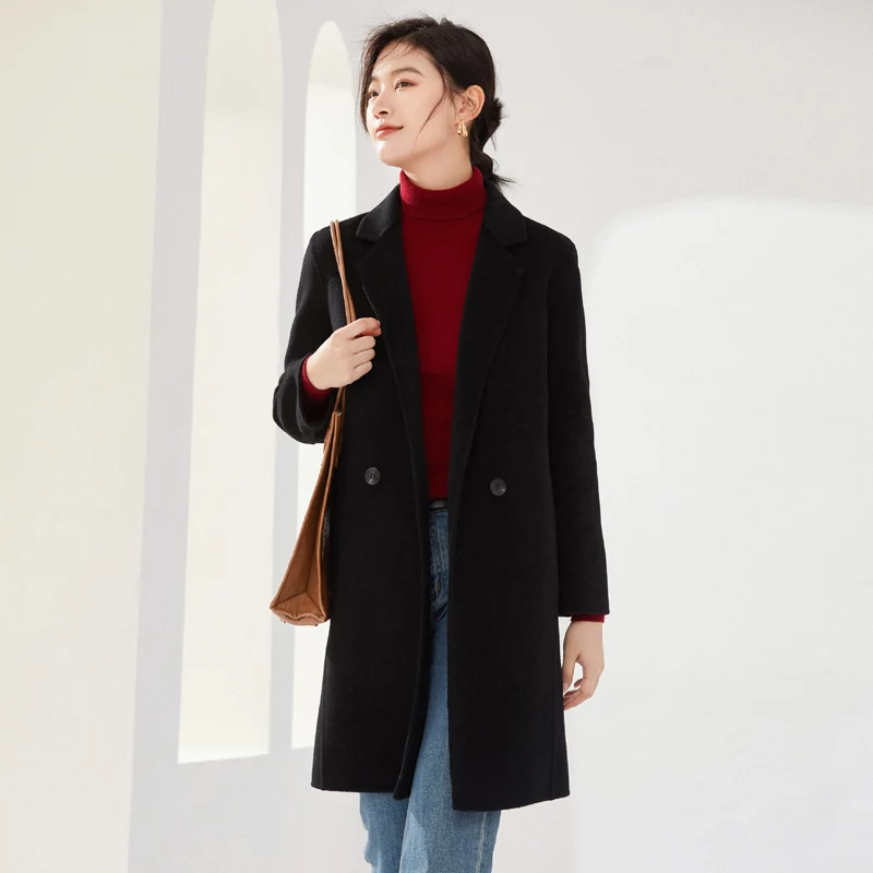 100 Australian Wool Doublesided Woolen Coat Women's Midlength Autumn And Winter Thickened