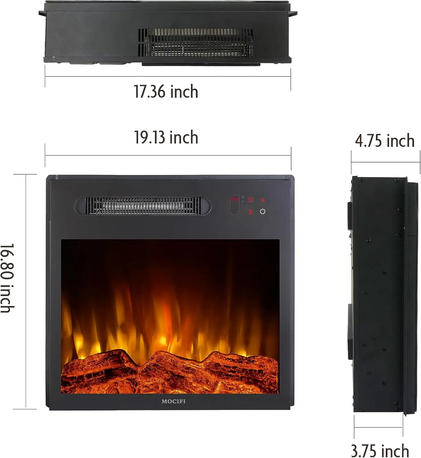 18 inch Built-in Electric Fireplace Insert Heater, Recessed Freestanding Fireplace, Remote Control, Touch Screen, Adjustable