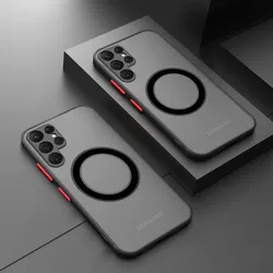 Shockproof Magnetic Matte Phone Case with Magsafe Compatibility for S24 FE (Black)
