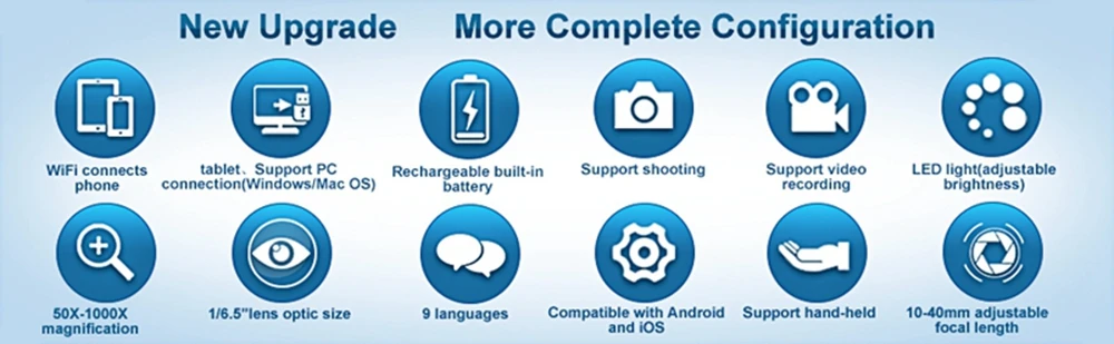 Description Picture 3 of itemEasyover 1000X WiFi Digital Microscope 8 LED HD USB Electronic Microscopes Zoom Camera Magnifier Stand For Cell Phone PC Repair