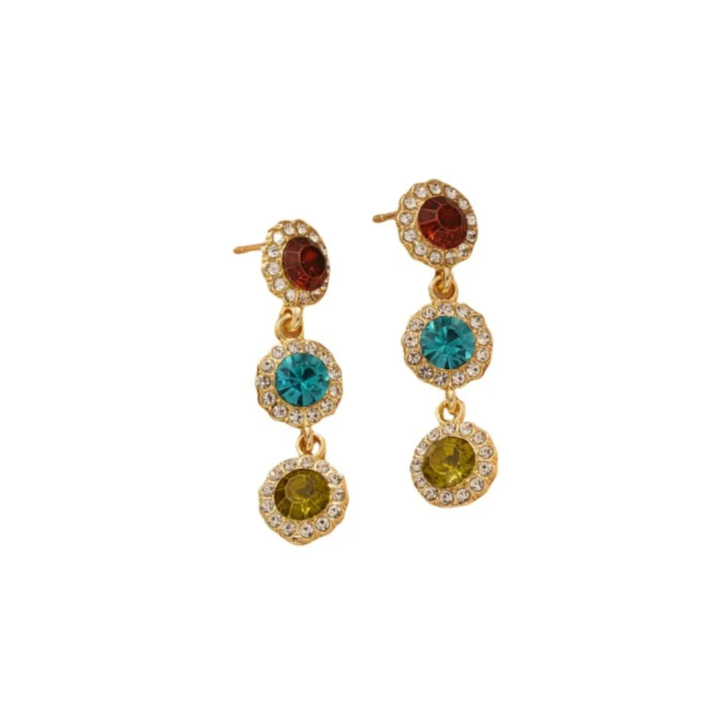 Elegant Colorful Round Rhinestone Drop Earrings for Women Light Luxury Shiny Zircon Stud Earrings Party Jewelry Gifts