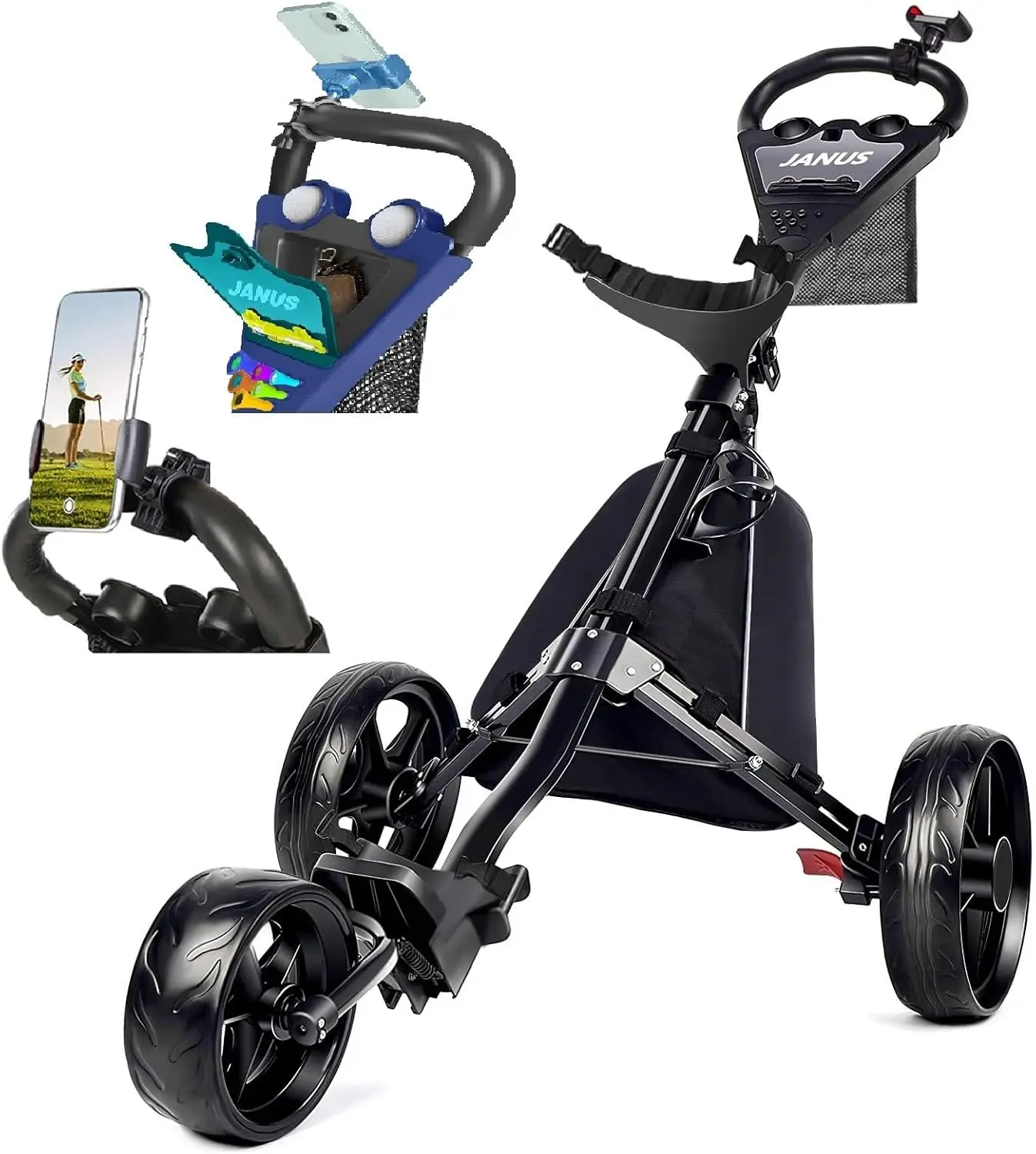 Golf cart, Foldable Push cart, Bag Pull cart. Caddy Carts Optional Large Wing or Small Wing, Fit