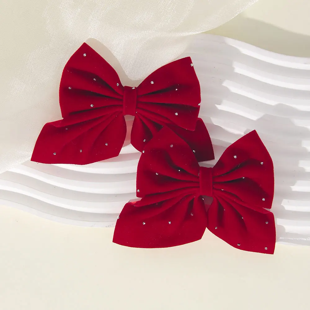 2 قطعة/المجموعة الفتاة المفضلة لطيف الانحناء مقاطع الشعر الماس مزين المخملية بلون الانحناء سبيكة آمنة إكسسوارات الشعر هدايا الاطفال