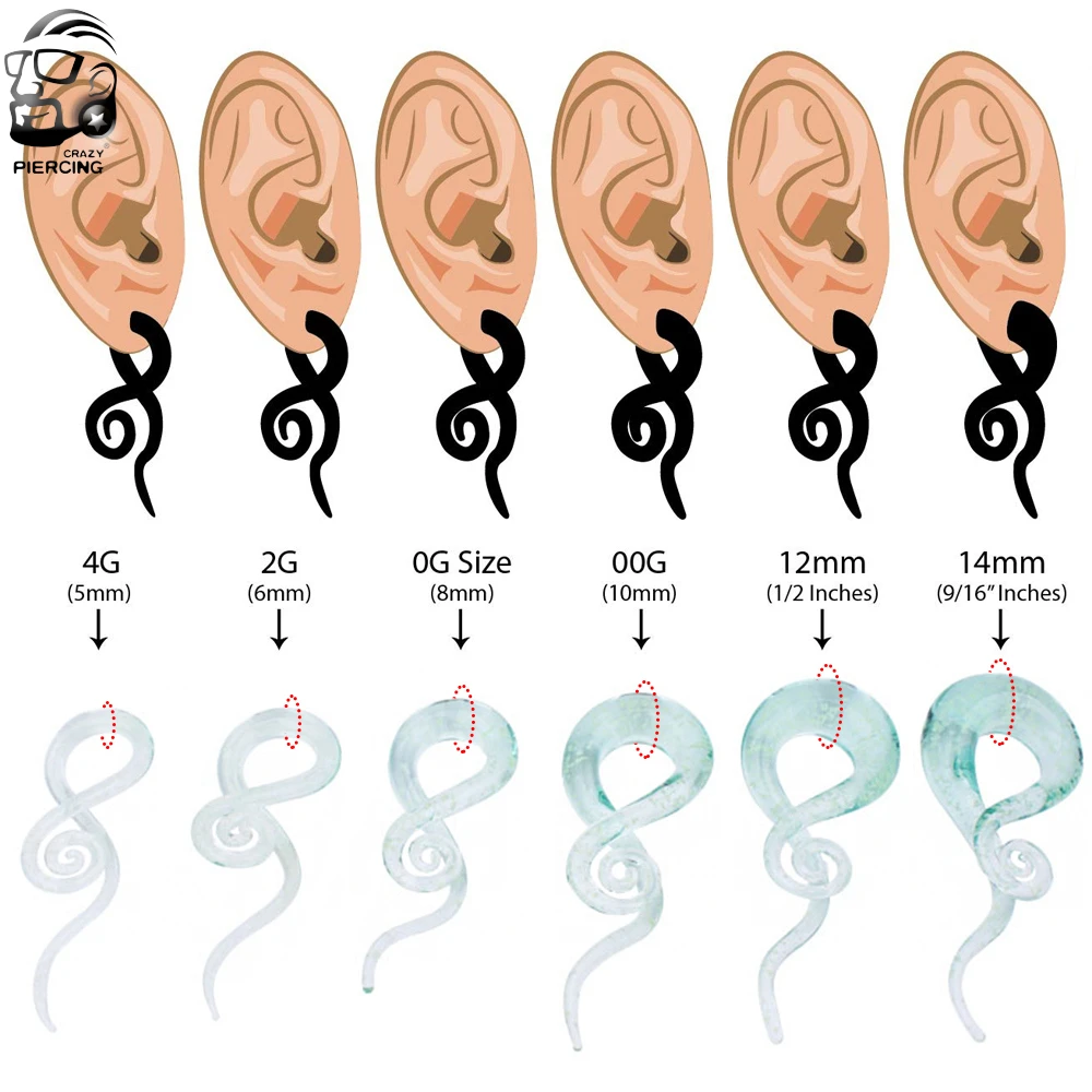 2 Stück Pyrex Glas Ohrstöpsel Tunnel Ohr Spirale Kegel Knorpel Ohrring Messgeräte Expander Bahre Flesh Oreja Piercing Körperschmuck – Detail 4