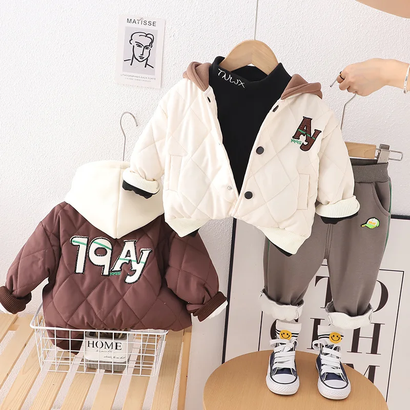 

Boys Thick Clothes Sets Winter 2024 Children Down Jackets Hoodies T-shirts Warm Pants 3pcs Tracksuits For Baby Girl Suit Kids 5Y