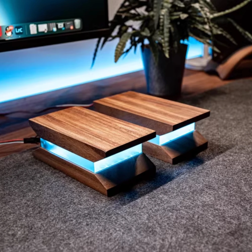 호두 RGB 높이 증가 브래킷 단단한 나무 디스플레이 스크린 스탠드 휴대용 노..