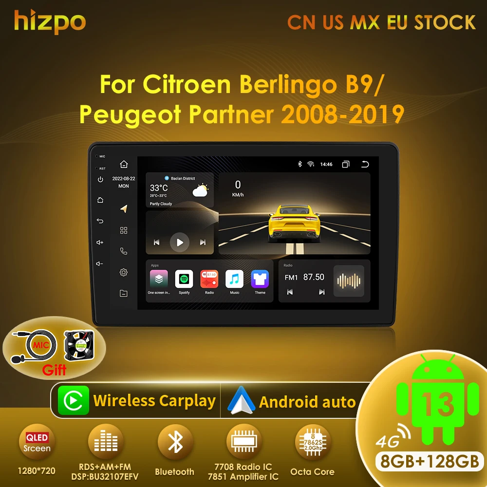 DAB 2 64GB APPLE CARPLAY Android 13 Autoradio GPS NAVI Für Citroen Berlingo 2 B9 EUR 171,42