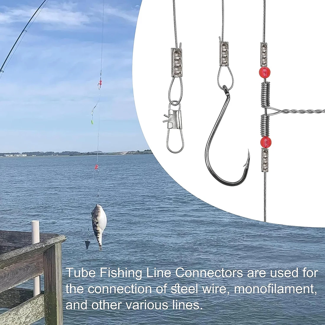 200Pcs 압착 낚시 슬리브 구리 이중 압착 낚시 튜브 낚시 라인 압착 슬리브 와이어 리더 태클 낚시 커넥터