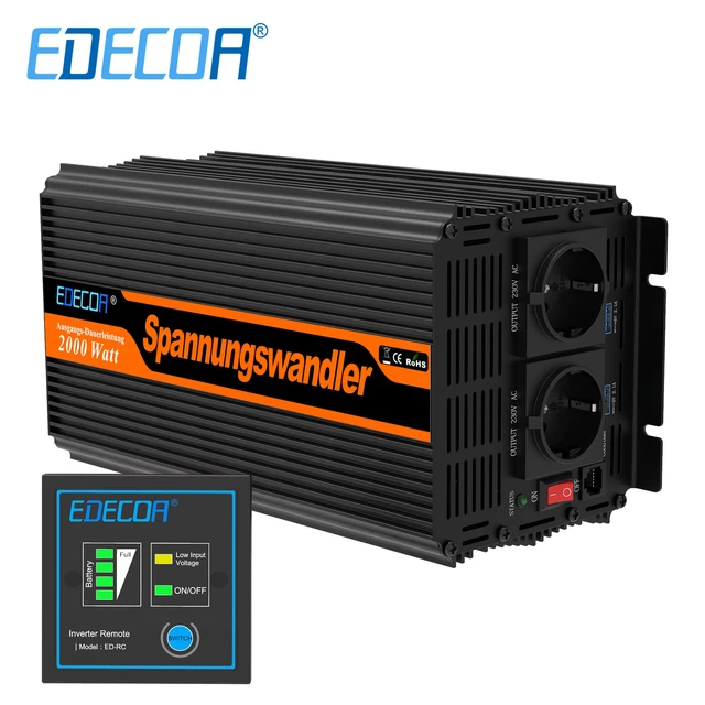 EDECOA 2000W DC 12V 24V a AC 220V 230V convertidor inversor de potencia de  onda sinusoidal