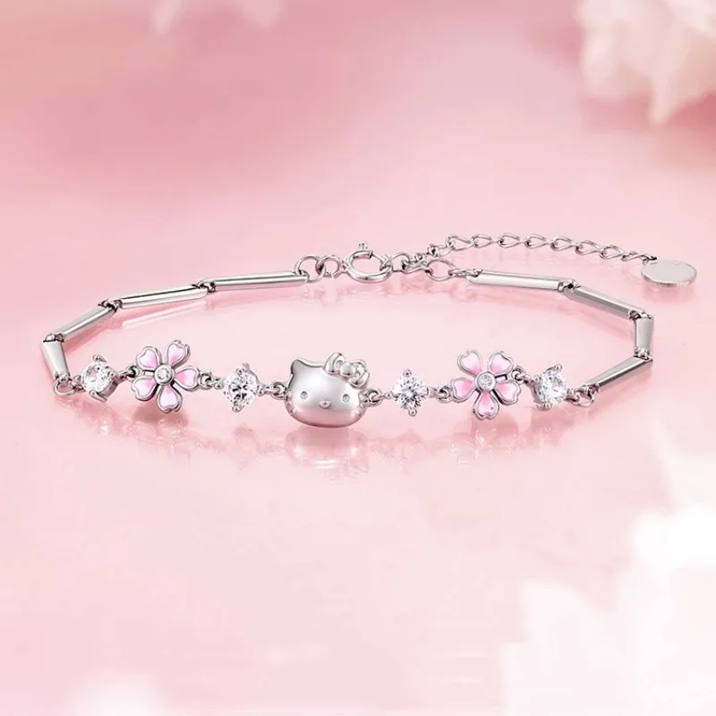 

Sanrio Hello Kitty Cherry Blossom Bracelet Cute 3D Stereo Girl with Drill Bracelet Bestie Birthday Gift Y2k Spice Girl Jewelry