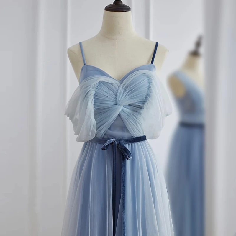 Blue long lady girl women princess bridesmaid banquet party wedding bridal performance dress gown
