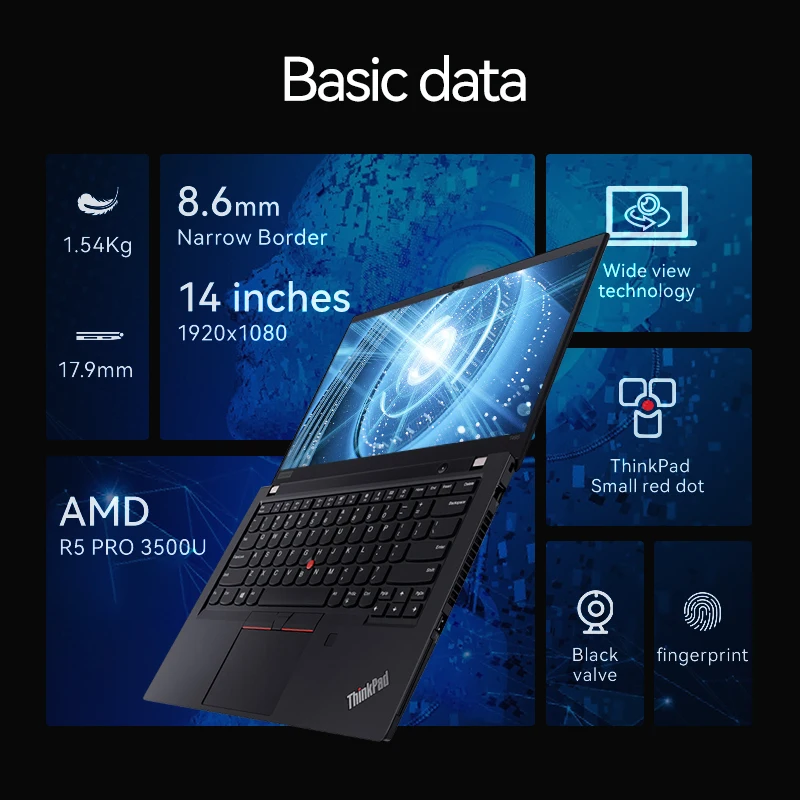 Lenovo Thinkpad T495 슬림 노트북, AMD R5 PRO 3500U, 8GB 256GB SSD, 14 인치 FHD LED 사무실 노트북
