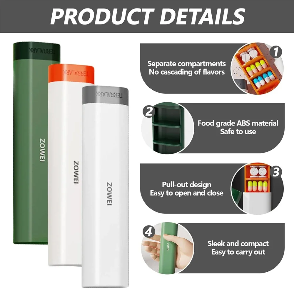 Compact and Stylish Weekly Pill Organizer for Vitamins and Supplements