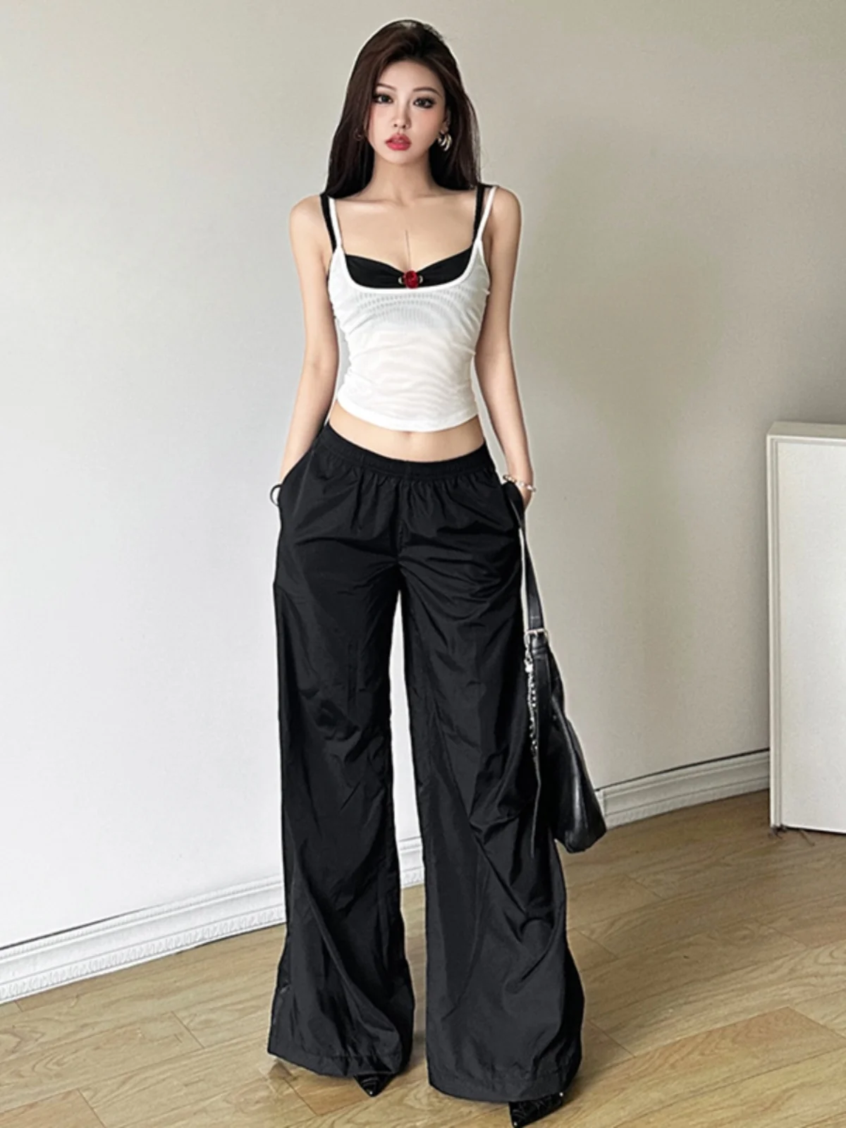 

Американский Острый Женский стиль универсальный и универсальный комбинированный Топ контрастных цветов приталенный прямой Топ с высокой талией