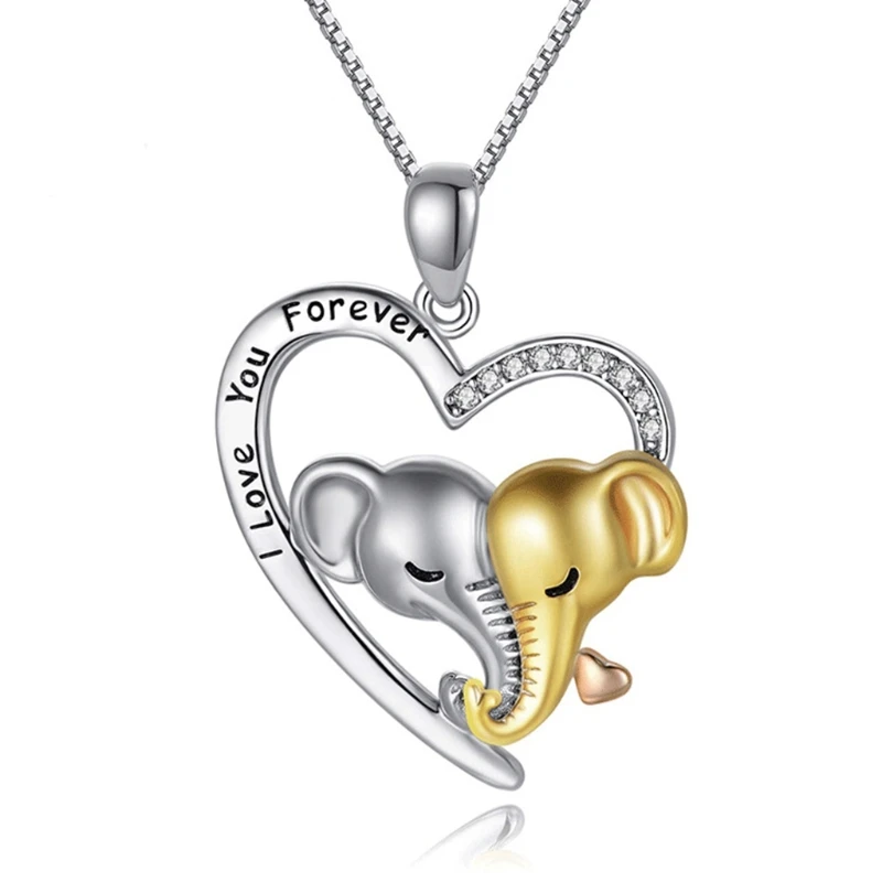 Love Necklace Women Pendant Necklace Heart Elephant Neck Pendant Gold Silver Elephant Neck Chain Pendant Jewelry Gift