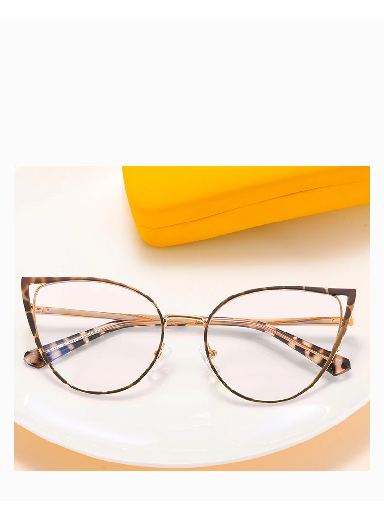 56987 Mode Metall Cat Eye Brillengestell Frauen Trend Aushöhlen Anti Blaues Licht Computer Brille Federscharnier Klare Brillen – Detail 8
