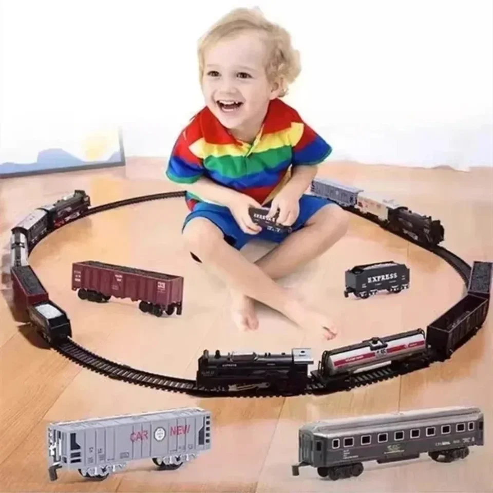 Electric Freight Set With Light-Up Tracks, STEM Railway Toy Kids, Interactive Christmas Train Gift For Boys & Girls_voghion.com